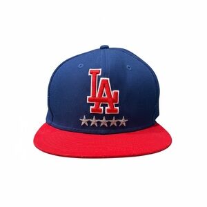 New Era LA Dodgers 59FIFTY Fitted Hat 7 3/4 Red White Blue GUC